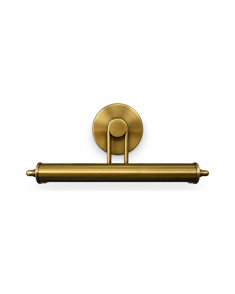 Picture light in a gold finish, shown from the front