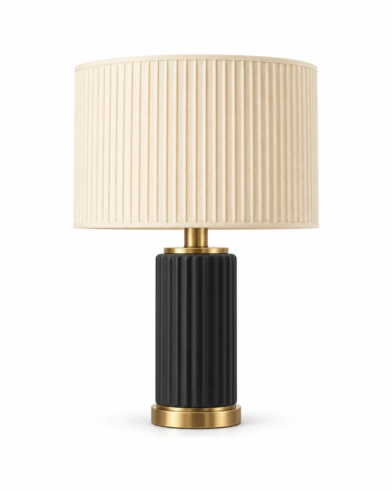 Table lamp with a matte black fluted column